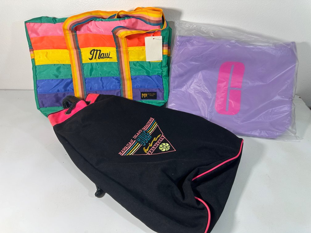 Vintage Maui, Hawaiian Island Creations Surf, and Purple Clinic Bags