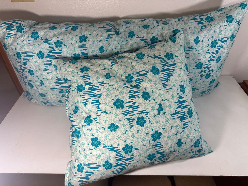 (X's 2) Blue Floral Body Pillow and Square Pillow