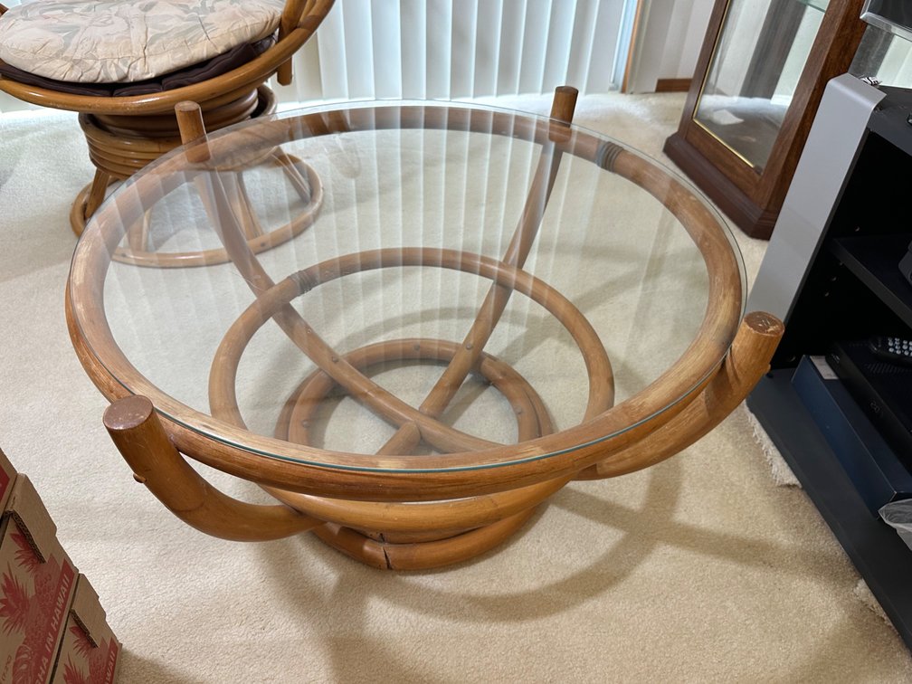 30" Round Glass Top Bamboo Style Coffee Table 