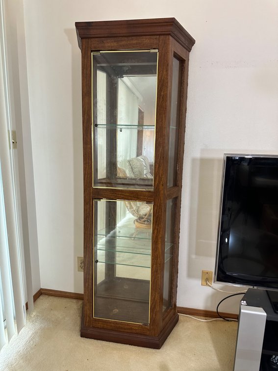 70" Tall Vintage Wood and Glass Curio Cabinet 