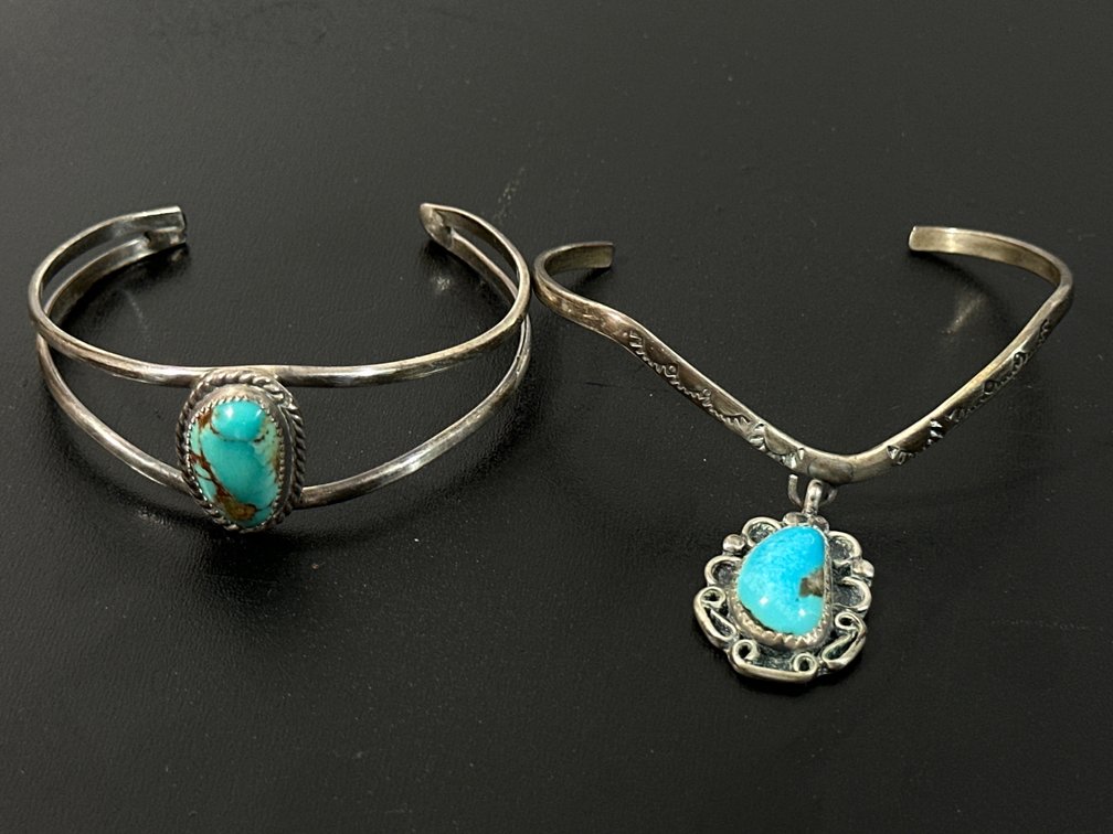 (X's 2) Unmarked Cuff Bracelets with Turquoise Stones 