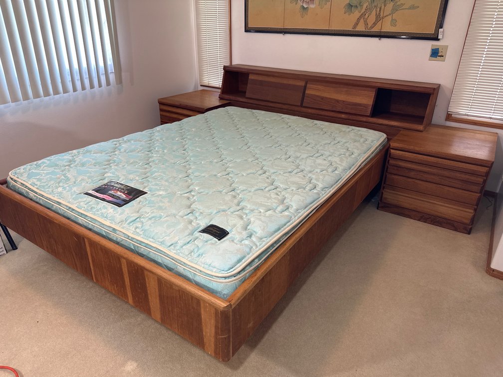 Large Wood Frame Captains Bed with Headboard Storage and Attached Nightstands 