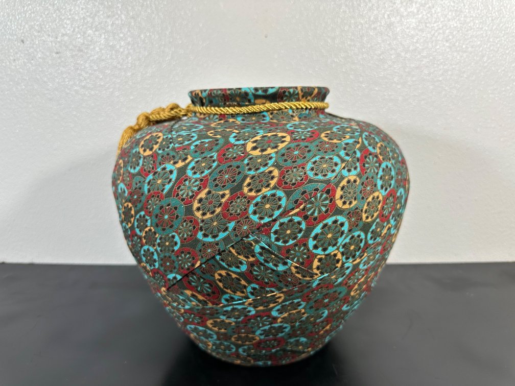 Vintage Asian Fabric Wrapped Vase 