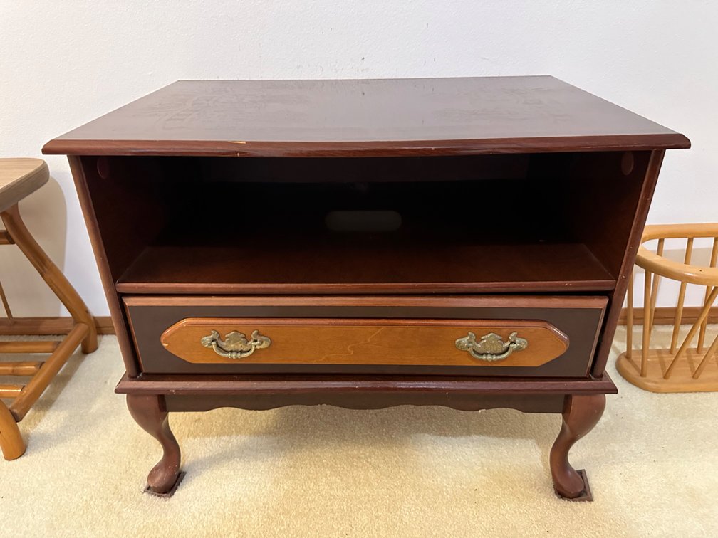 23" Tall Vintage Side Table with Cubby and Drawer 