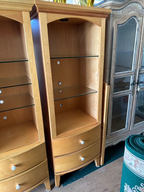 71" Light Colored Lighted Shelf Cabinet with Glass Shelves 