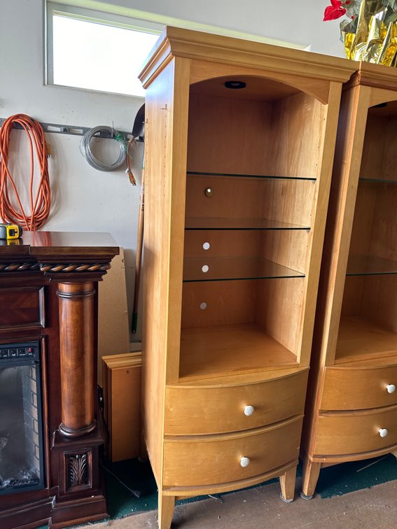 71" Light Colored Lighted Shelf Cabinet with Glass Shelves 