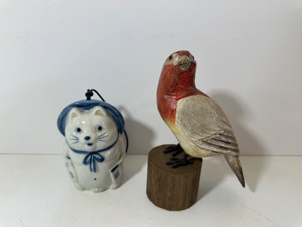 Vintage Cat Bell and Bird Figurines 