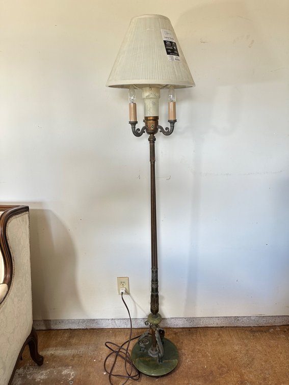 Vintage Green Stone/Marbled Base Floor Lamp