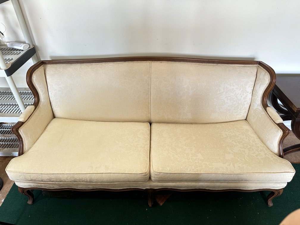 Vintage Victorian Style White Couch with Wood Frame
