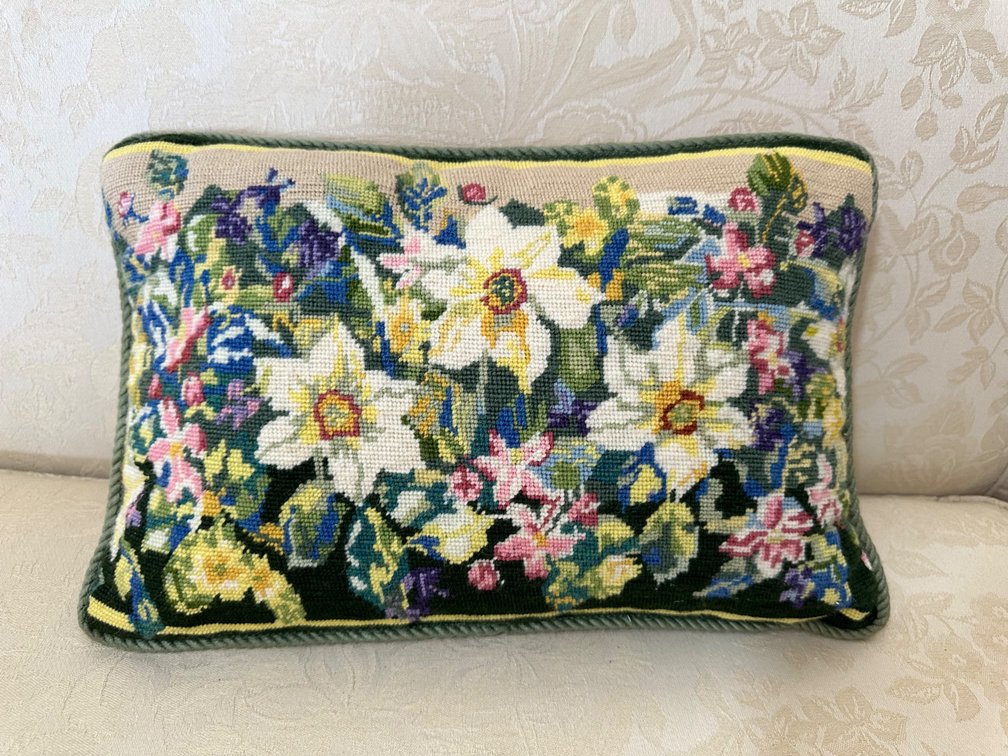Embroidered Floral Pattern Accent Rectangle Pillow