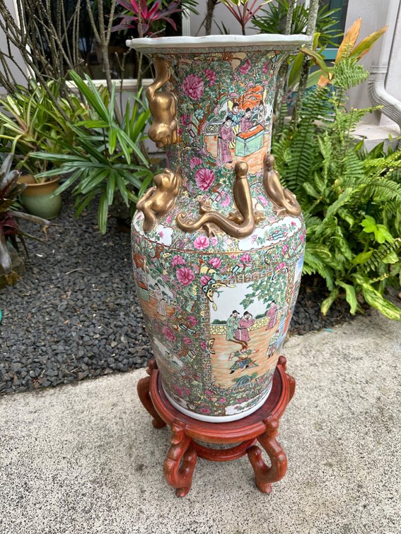 Large 30" Tall Asian Vase on Stand 