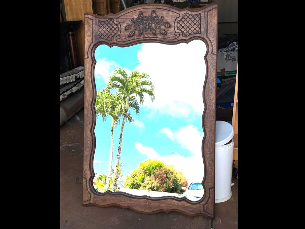 52" X 34" Wood Floral Carved Design Mirror 