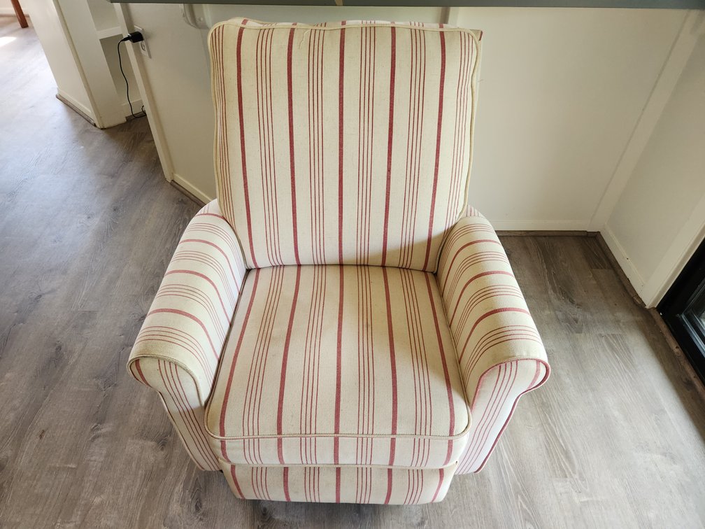 Red & Beige Striped Recliner with Foot Rest