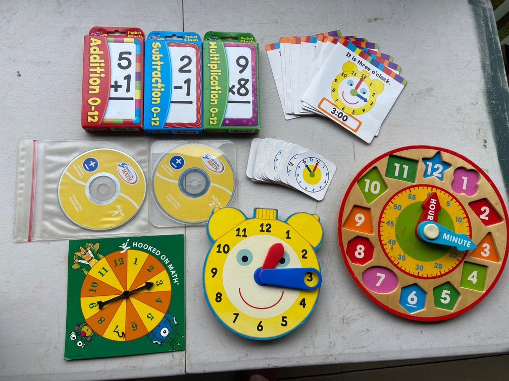 Lot of math and time telling educational materials