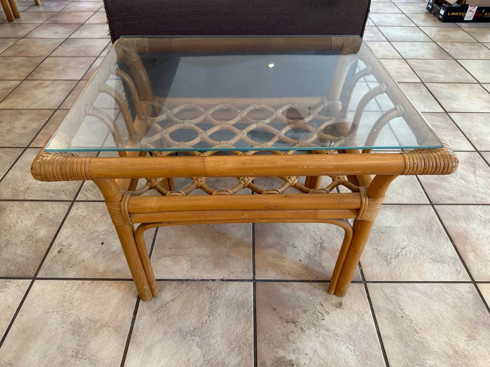 Bamboo Island Style Side Table with Glass