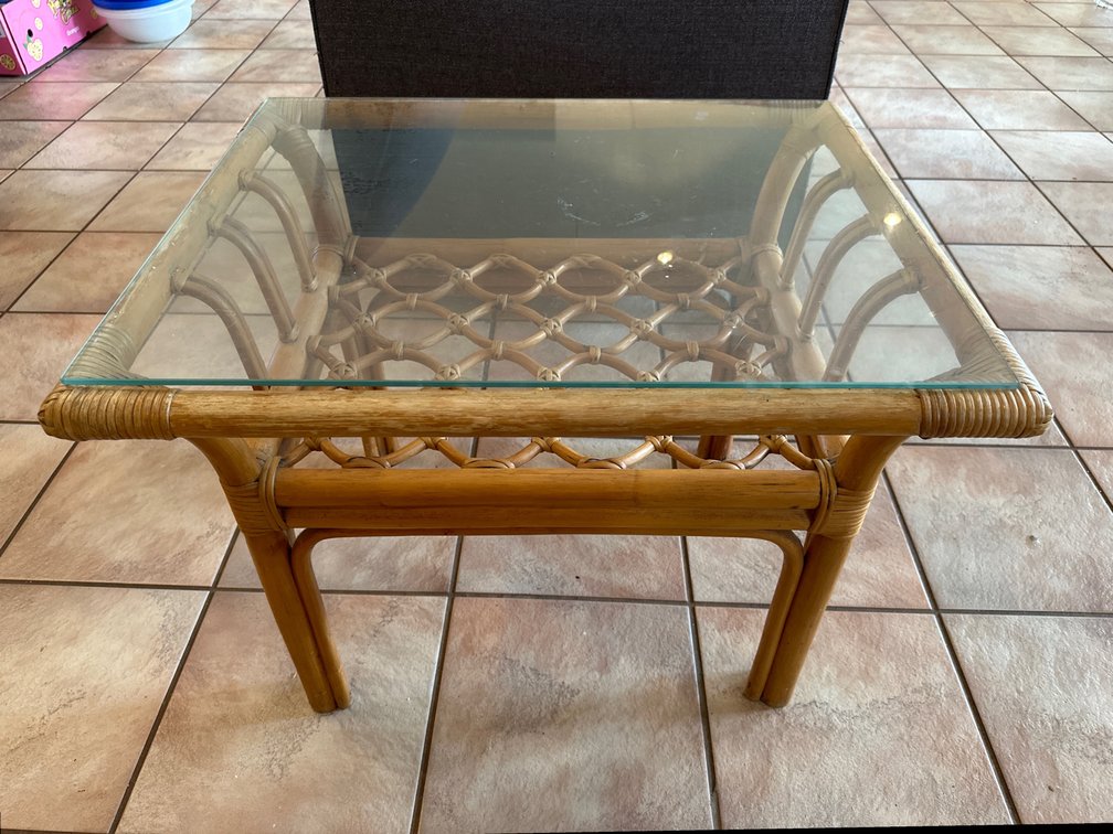 Bamboo Island Style Side Table with Glass