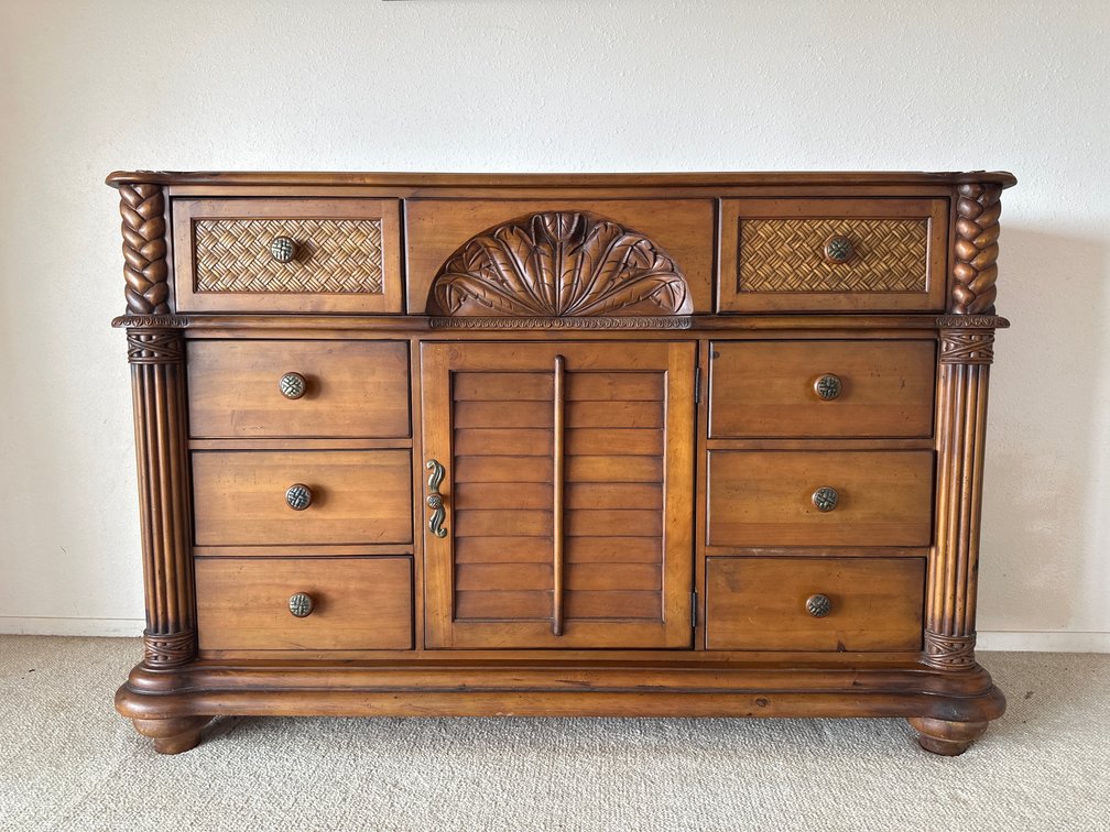 62" Long Tommy Bahama Style Wood Entertainment Stand