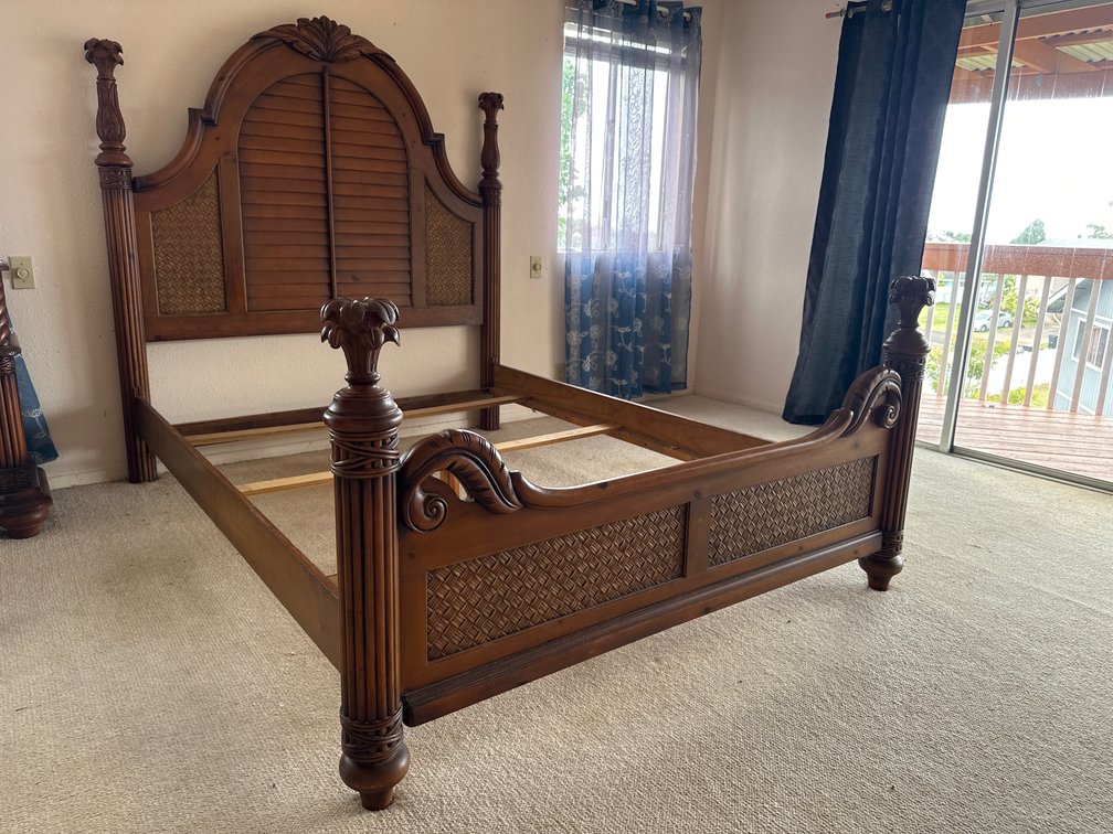 Queen Size Tommy Bahama Style Wood Four Poster Bed Frame
