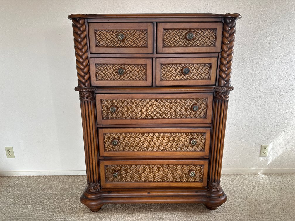 52" Tall Tommy Bahama Style Wood Chest of Drawers