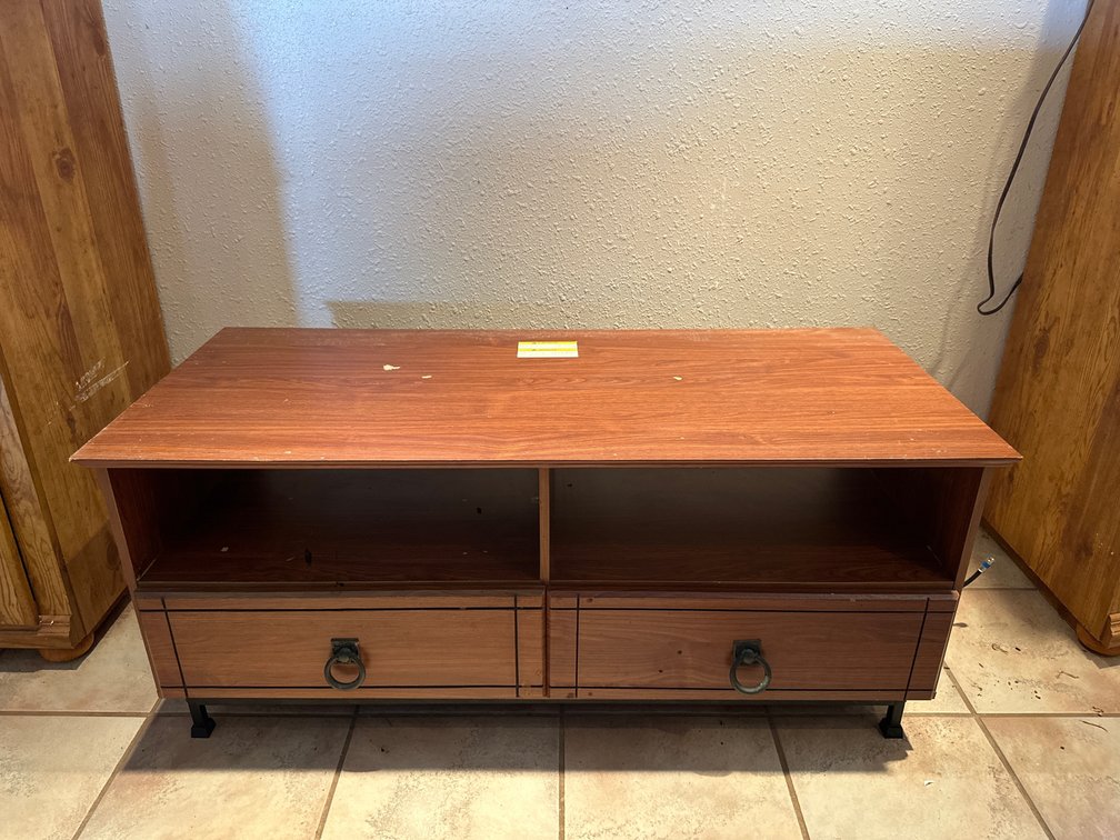 Laminate Entertainment Stand with Two Drawers and Cubby Compartment
