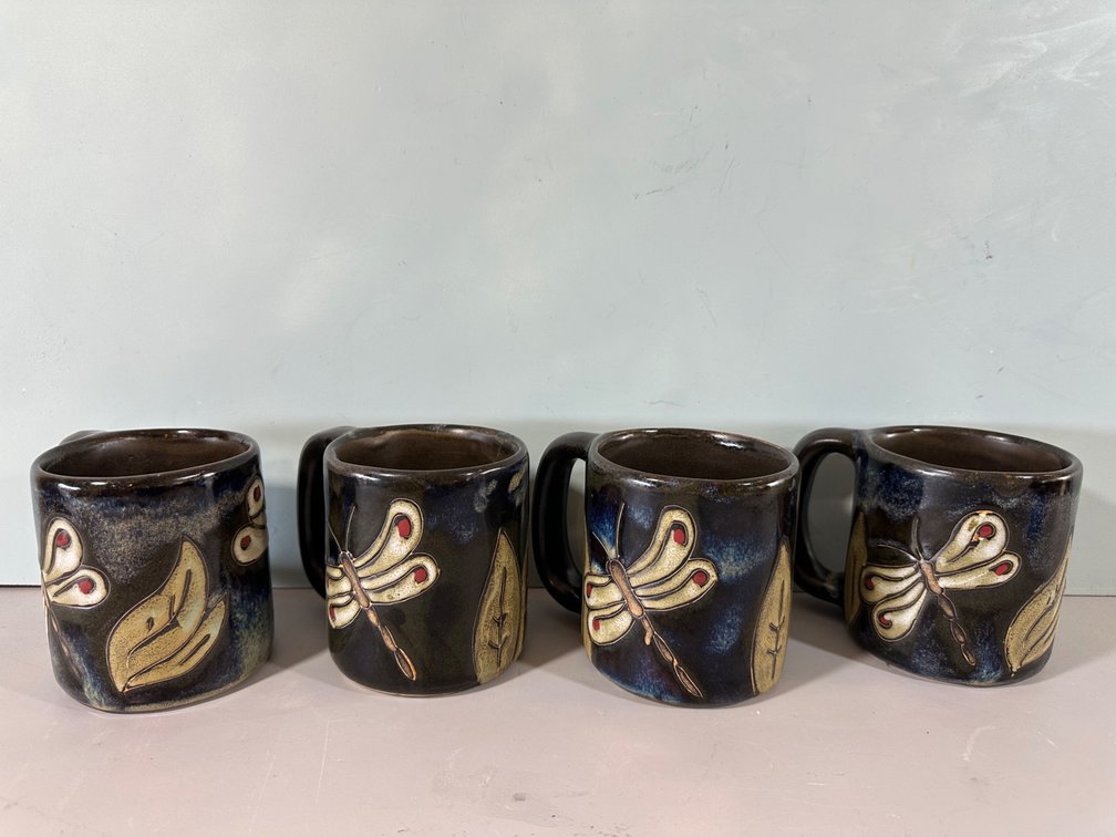 (X's 4) Artist Signed on Bottom "Dragonfly" Robust Mugs