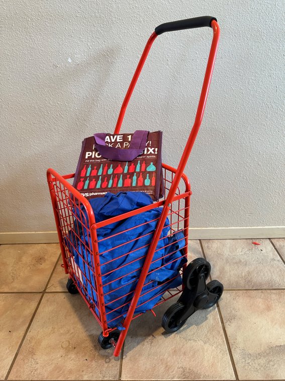 Red Shopping Cart with Re-Usable Bags