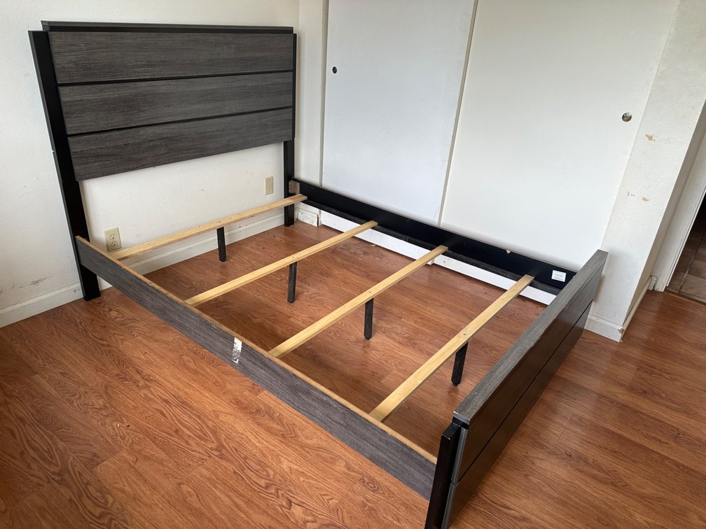 Black and Gray Wood Laminate Full Size Bedframe with Headboard 