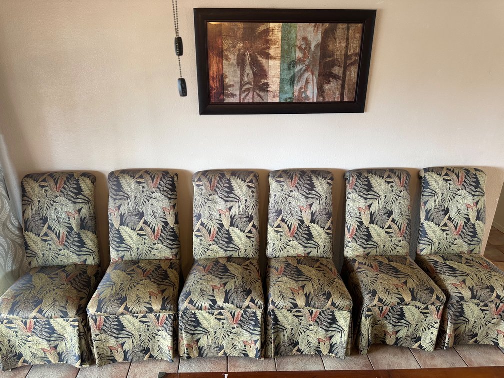 (X's 6) Island Style Fabric Covered High Back Dining Chairs