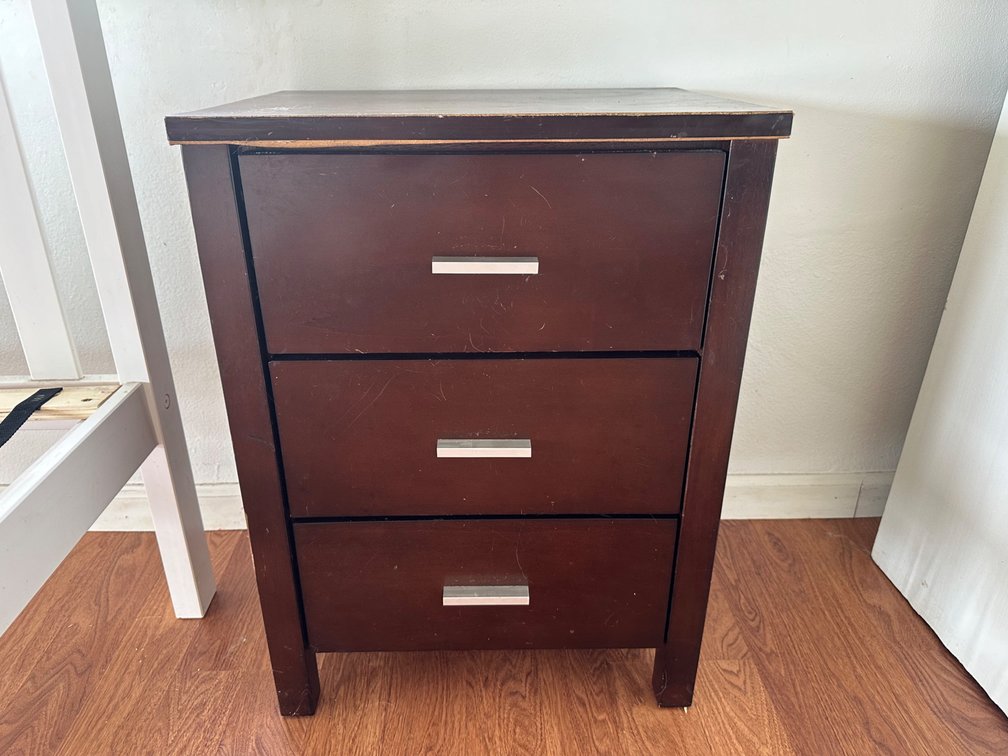 Wood Laminate Three Drawer Nightstand