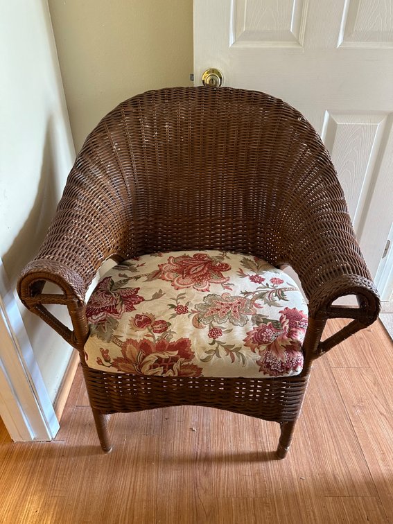 Round Back Wicker Style Outdoor Chairs with Floral Cushion