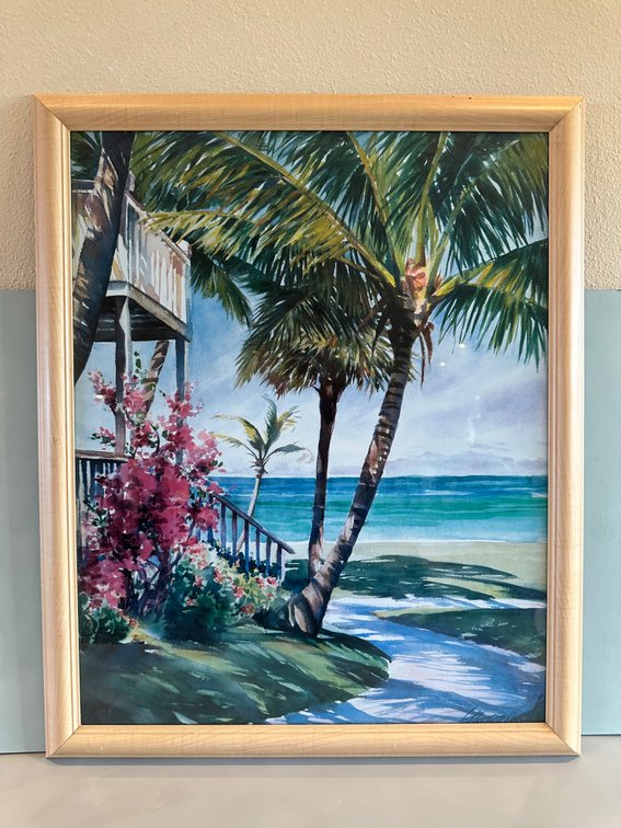Framed Island Beach Scene Print with Artist Signature 