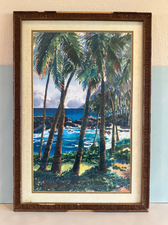 Framed Signed 2002 Peggy Chun Beach Scene Print