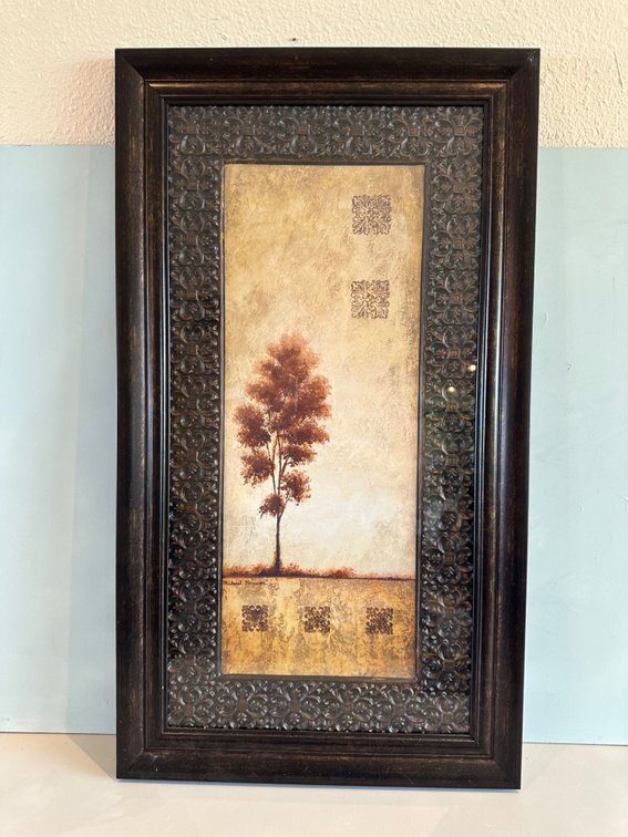 27" Long Framed Single Red Tree Print 