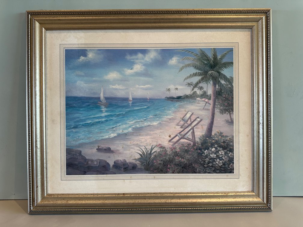 Vintage Framed (No Glass) Beach Scene Art