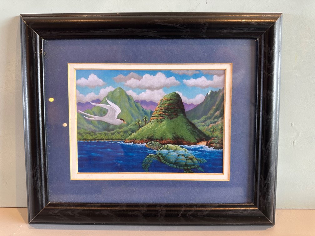 Framed Sea Turtle and Bird Print 