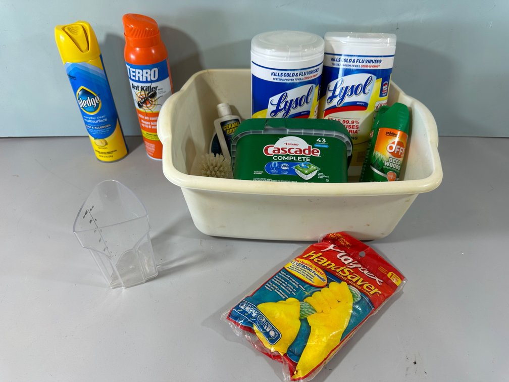 Mixed Lot of Cleaning Supplies, Ant Killer, Rubber Gloves and More