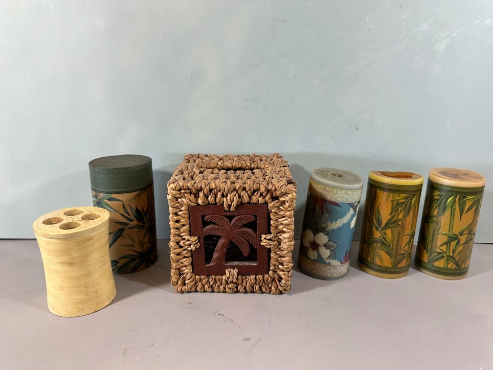 Island Themed Candles, Tissue Box Cover and Toothbrush Holder