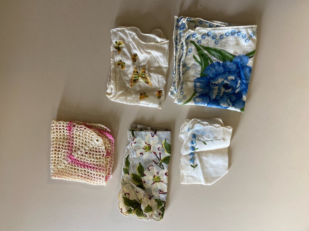 Vintage handkerchiefs and vintage crocheted doily