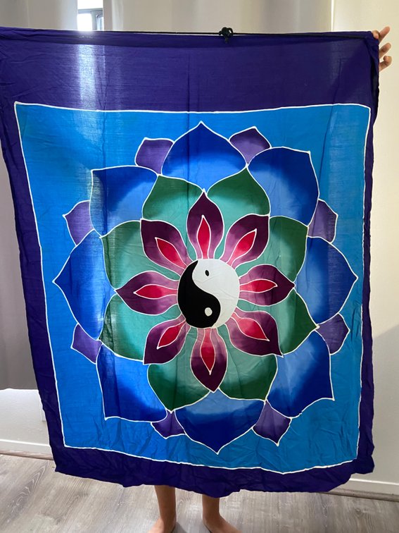 Batik, rayon, yin/yang, wall hanging/ banner