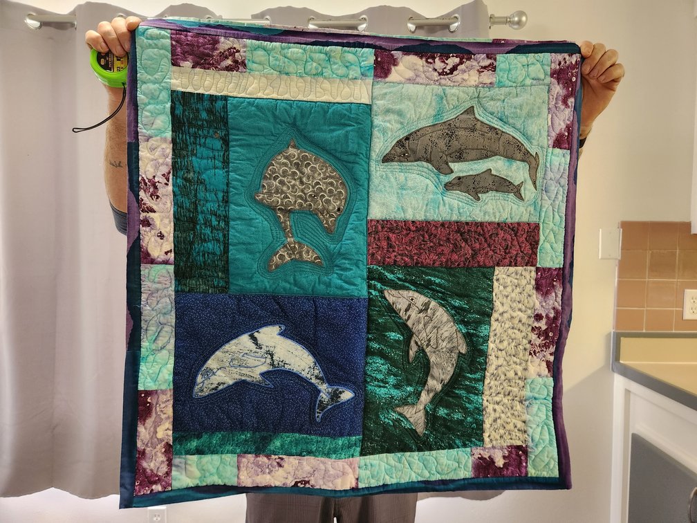 Colorful Hand quilted wall hanging with Dolphins