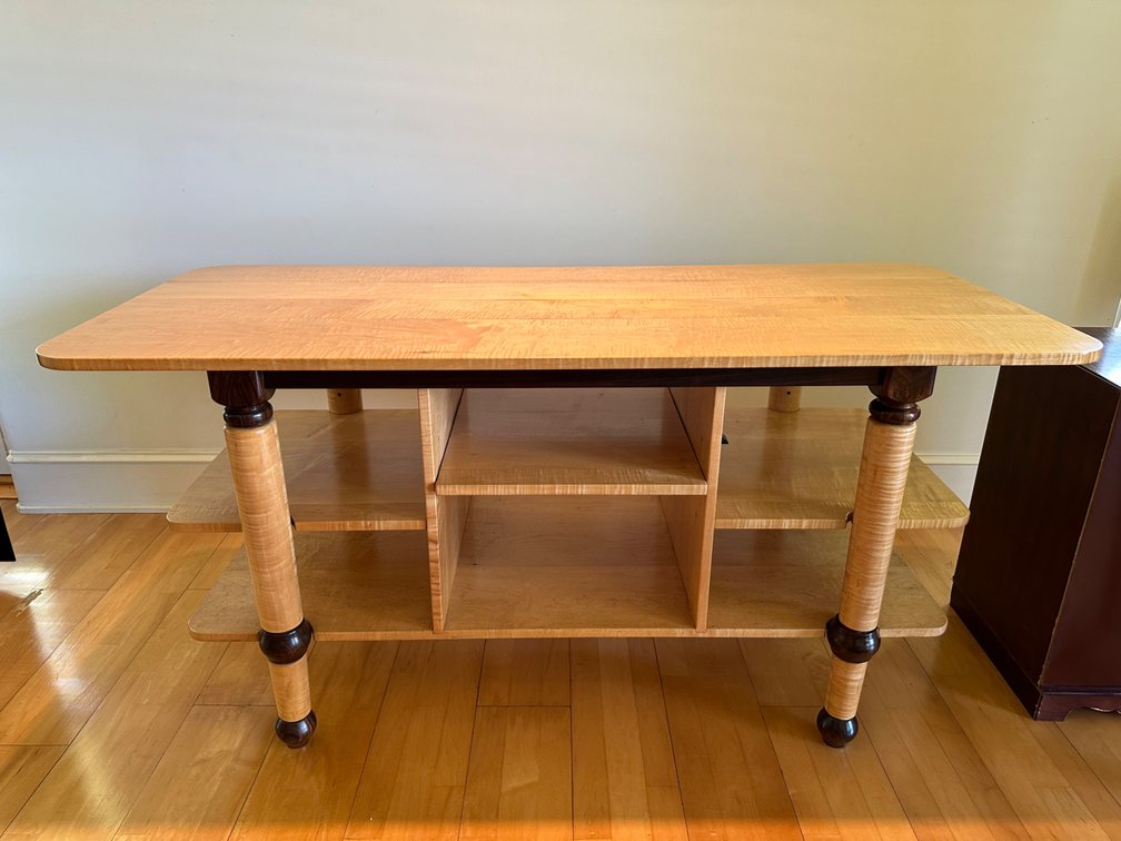 Ray Skillman Original Curly Maple, Elmwood and Ebony Wood TV Stand