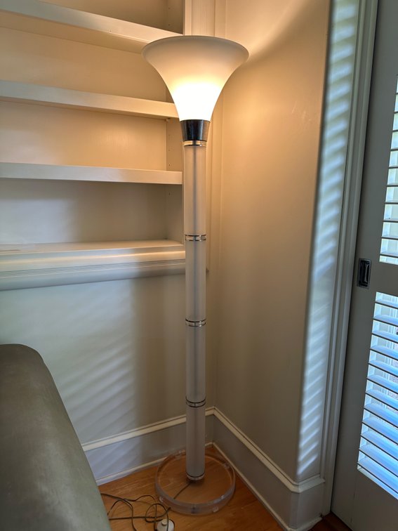 Contemporary Chrome-Embellished Floor Lamp with Glass Shade