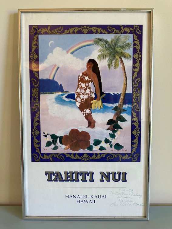 "Tahiti Nui" Vintage Travel Poster, Hanalei Kauai, Hawaii