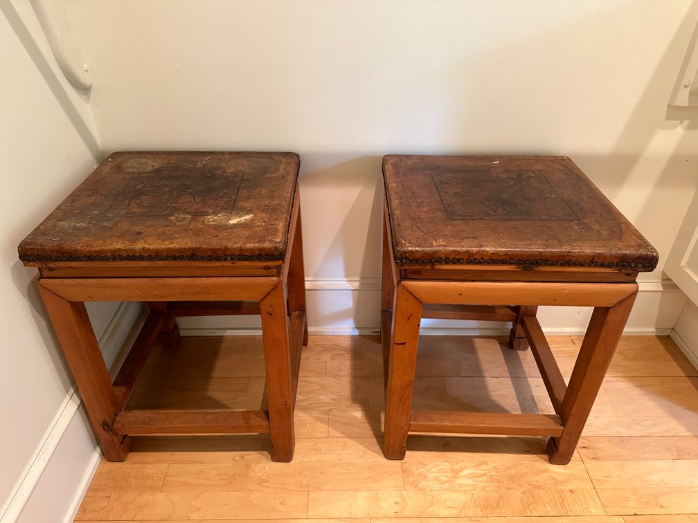 (X's 2) Chinese Elmwood Chair/Stools with Leather Tops