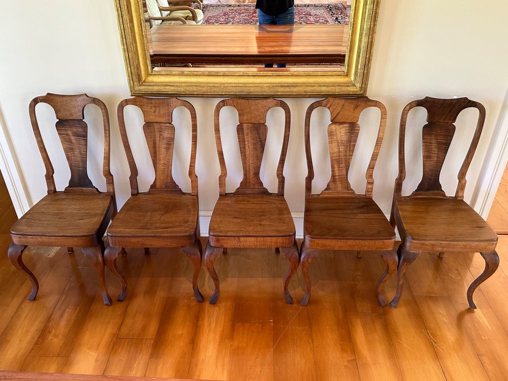 (X's 5) 19th Century Curly Koa Wood in Queen Anne Style Chairs