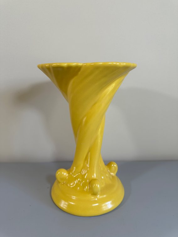 Enigmatic Vintage Lemon Yellow Vase, Art Nouveau Influence
