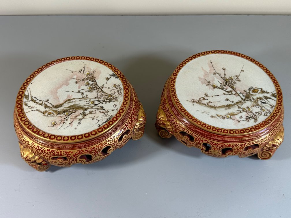 Pair of Hand-Decorated Oriental Stands from Sanborn Estate