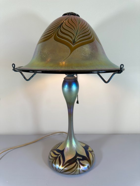 Art Nouveau Style Iridescent Glass Table Lamp By Phoenix Studios Santa Barbara