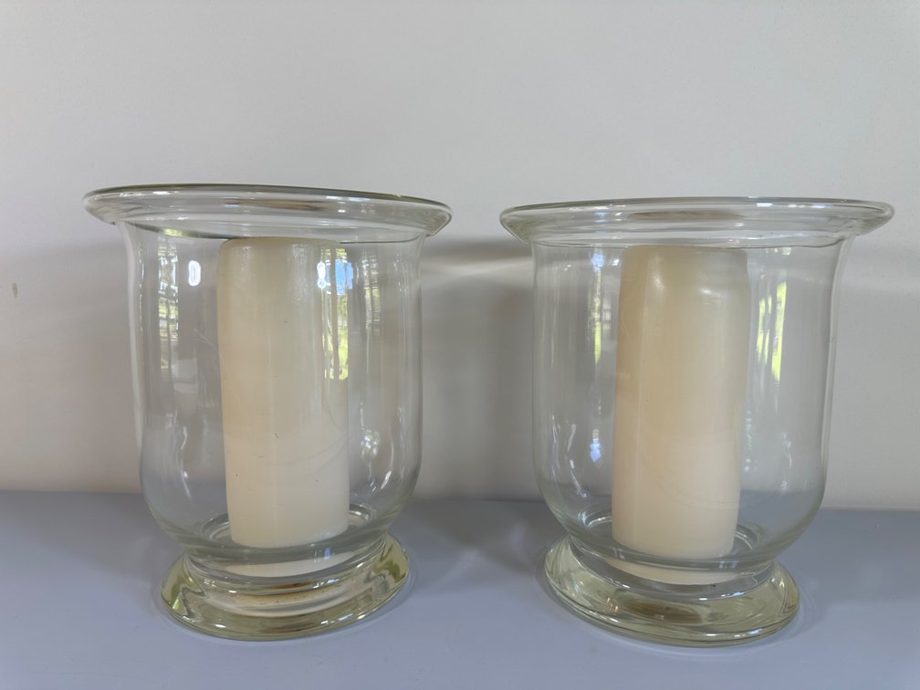 (X's 2) Vintage Hurricane-Style Candle Holders with Candles
