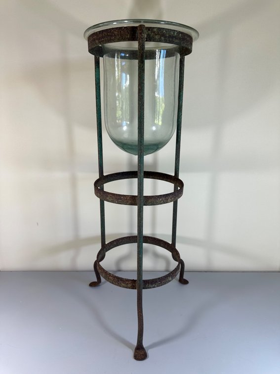 Glass Vase with Wrought Iron Stand